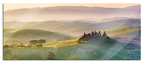 Pixxprint Glasbild Panorama, Wandbild aus Echtglas, Toskana Landschaft, 100x40 cm, inkl. Aufhängung und Abstandshalter
