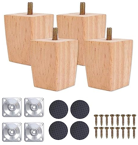 Docache Soffersättningsben, 4-pack möbelben av trä, bordsben, möbelfötter av trä, träfärg av ek för stolar och soffa, med skruvar och filtglidfötter (60 mm)