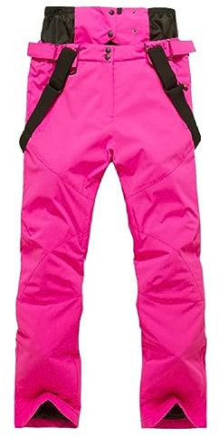HOTIAN Damen Skihose Hosenträgerhose Outdoorhose Snowboardhose Winter Wasserdicht Warm Abnehmbare Hosenträger Skilanglaufhose Thermohose Wanderhose Ski Pant Rosa M