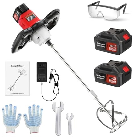 Vkdemer Cordless Cement Mixer,2300W Electric Concrete Mixer with 6 Speed，Handheld Mud Mixer with 2 PCS Rechargeable 5.0Ah Lithium Battery,for Mixing Mortar, Paint, Fodder