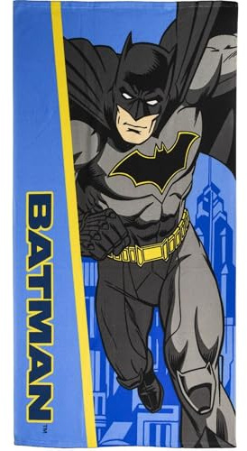 Toalla Infantil de Batman - Color Azul y Amarillo - 70x140cm - Elaborada con 100% Poliéster de 250 gsm - Toalla Pequeña - Estampado de Batman - Producto Original Diseñado en España