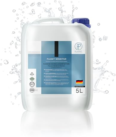 Planet Sensitive® - 5L alkoholfreies Desinfektionsmittel für Flächen, Oberflächen, Hände & Haut | Wirksam gegen Bakterien, Viren, Pilze, Sporen, Schimmel & entfernt Gerüche | Basisch | Kanister