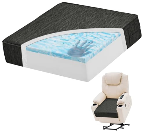 baibu Extra Large Dual-Layer Gel Memory Foam Recliner Cushions for Elderly, 20x20x5 Inch Thick Non-Slip Recliner Seat Cushion Suitable for Couch for Easy to Stand Up & Reduce Hip & Lumbar Pain, Black