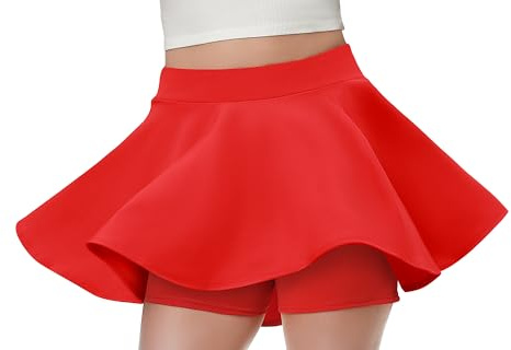 Gonna da donna estiva ad alta elasticità, casual, basic, A-linea, a vita alta, pantalone gonna, leggera, gonna skater con pantaloni sotto, versatile, minigonna, gonna da tennis, Colore: rosso, S