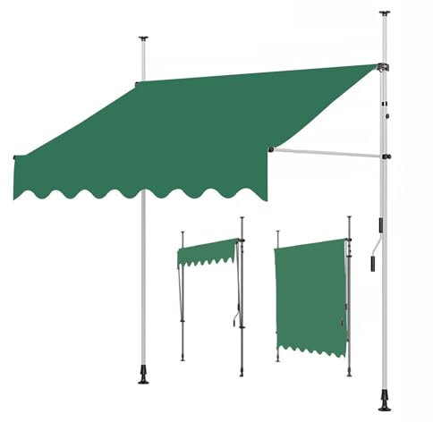 DJJYCTNM Klemmmarkise Balkon, Markise Balkon, Sonnenschutz Balkon ohne Bohren, Verstellbares Wasserdichtes Vordach mit Handkurbel, Balkon-Sonnenschutz (Color : Green+White Frame, Size : 400cm/158in