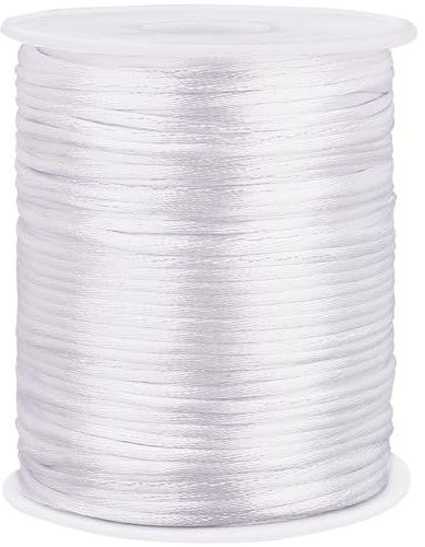 PH PandaHall 100m Cordoncino Setoso per Rattail 2mm Cordoncino In Raso Bianco per Rattail Cordoncino per Artigianato In Seta Cordino per Braccialetti Stringa per Braccialetti Acchiappasogni Macrame