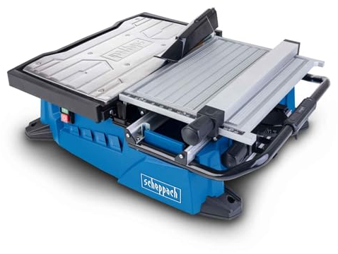 Scheppach Fliesenschneider WTS2000 Fliesenschneidmaschine mit Schiebeschlitten wassergekühlt | Schnitthöhe 32mm | Schnittlänge 450mm | 900W | Diamanttrennscheibe 180mm | Längsanschlag & Winkelanschlag