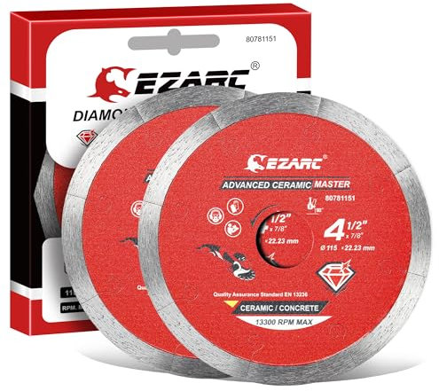 EZARC Dischi di Taglio al Diamante, Fresa a Diamante a Bordo da 115 mm per il Taglio a Seco, Taglio Pulito e Preciso su Ceramica, Piastrelle, Porcellana, Marmo di Alta Qualità (Pacchetto da 2)
