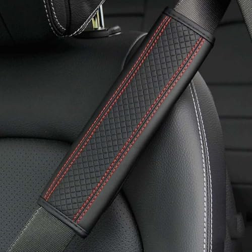 ZLYFCL 2 StüCk Premium Leder Auto-Sicherheitsgurtpolster für Cupra Leon/TCR/E-TCR, Weicher Komfort rutschfest Atmungsaktiv Sicherheitsgurtbezug,C-Black-Red