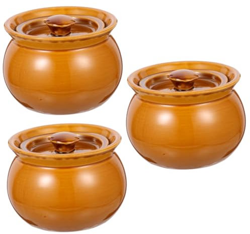 VINTORKY 3st Topf Suppentassen Aus Porzellan Kasserolle Mit Deckel Küchengeschirr Kochen Große Suppenschüssel Auflaufform Mit Deckel Irdenes Kochgeschirr Aufläufe Gläser Brown Keramik
