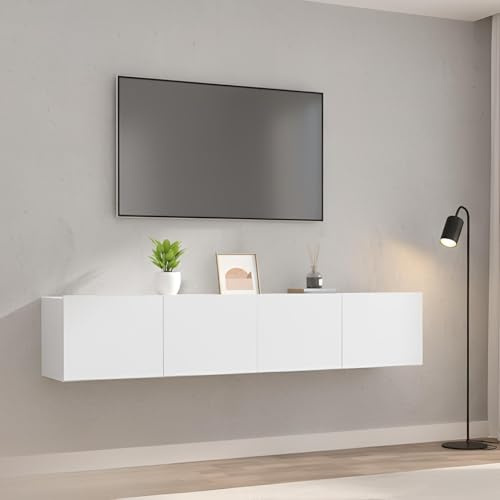 Canditree Ensemble Meubles TV Suspendu avec Rangement, 160 cm, Blanc | Meuble TV Mural, étagère TV Flottante pour Salon