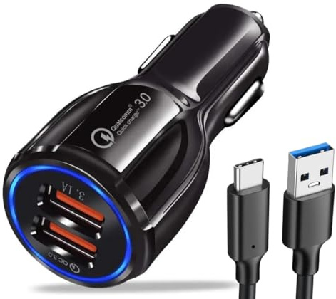 Caricatore auto 2 USB 30 W, adattatore per caricabatterie da auto QC3.0 e 3.1 A, compatibile con Smartphone, Tablet, caricatore accendisigari auto, Caricabatterie Auto.