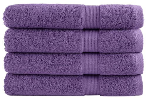 Maison et jardin, linge de lit et literie, serviettes, serviettes de sauna de qualité supérieure, 4 pièces, violet, 80 x 200 cm, 600 g/m², 100 % coton