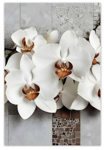 H10401M_NS1CL Sticker mural décoratif Motif orchidées blanches et mosaïque 135 x 200 cm