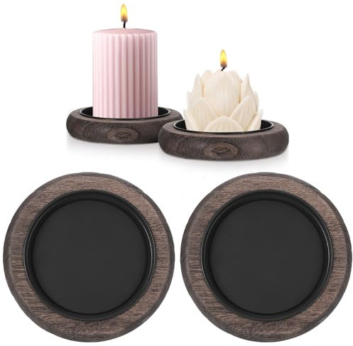 JIZZU Porta Candele, 2 Pezzi Centro Tavola Moderno in Noce, Candeliere Vintage Nero, Portacandele Legno Per Matrimoni, Decorazione Della Tavola E Del Soggiorno (Nero)