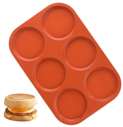 Goensjt Silikon-Backformen zum Backen, 10,2 cm, Jumbo-Größe, 6 Mulden, groß, rund, Silikon-Backform für Whoopie Pie, Hamburger, Brötchen, Maisbrot, Süßigkeiten, Eier, Muffin, Seife (1 Stück)
