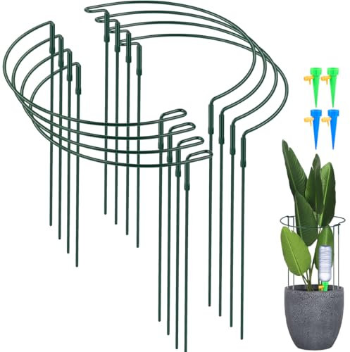 HUMOKI Half Round Plant Supports, 8 Pack Garden Hoop Plant Support, Metal Plant Supports with 4 Self Watering Spikes, Hydrangea Support Frame, for Tomatoes Tulips Roses Daisies Lavender - 36x26cm