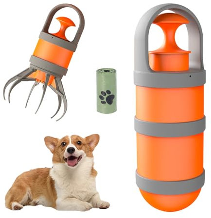 EASYLOCK Hundekotsammler mit 15PCS Poop Bag, Tragbares Handgerät ohne Berührung (Orange)