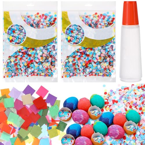 Geyoga Easter Confetti Eggs Cascarones Making Kit-0.44lb Colorful Confetti, 1200pcs Tissue Paper 30 Colors and a Liquid Glue for Easter Party Game Fiesta Week Cinco De Mayo Family DIY