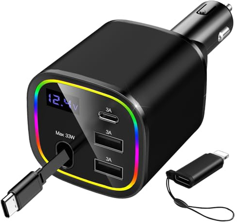 AGEMANY Cigarettändare USB C, 4 i 1 infällbar billaddare 78W