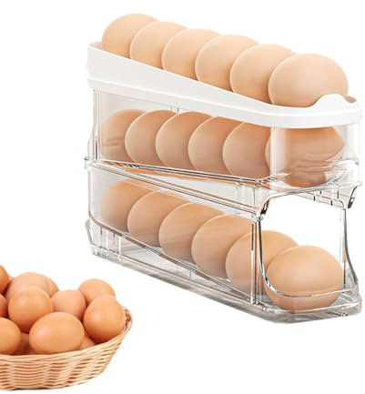 Vassoio per uova frigorifero, griglia per uova a scorrimento frigorifero,Grande capacità di stoccaggio del distributore di uova | Organizzatore per frigorifero di pollo da tavolo da pranzo