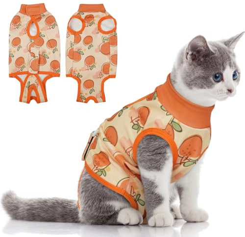 Hjumarayan Cat Recovery Suit, Bright Surgical Recovery Suit Adjustable Back Length, Sturdy and Durable Cat Onesie Post Surgery to Stop Licking, Medical Bodysuit after Surgery Female, Orange XL