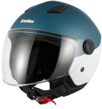 EOLE Casque Jet Coconut Blanc et Bleu - Homologué ECE R 22.06 - M (57-58cm) - Coque ABS