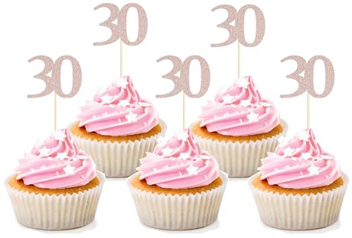 Sotpot 30th Birthday Cupcake Toppers Rose Gold Glitter 30pack Cupcake Picks for Happy 30th Birthday Party Decorations