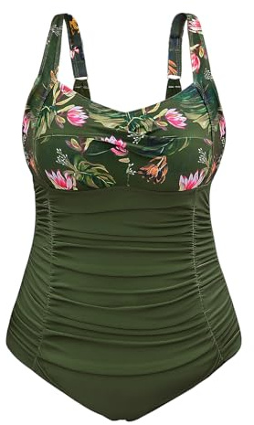 Vijamiy Costume Intero Donna Taglie Forti Controllo Addominale Costumi da Bagno Push Up Imbottito Reggiseno Swimsuit Piscina Stampe di Moda L-4XL (Verde,4XL)