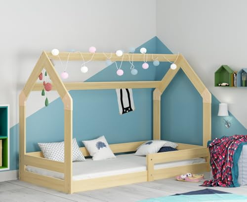 Interbeds Montessorisäng, 160 x 80 cm, barnsäng, enkelsäng, med fallskydd, med ram (tall)