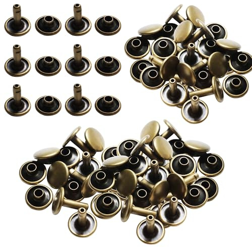 Lot de 100 rivets à double capuchon de 10 mm – Clous tubulaires en bronze pour projets de bricolage, couture, réparation de vêtements, sacs, ceintures et travaux manuels – Rivets en cuir de 10 mm x 9