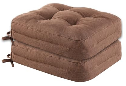 LYLNBYWK Dining Chair Cushions Set of 2, Double-Layer Memory Foam Kitchen Seat Cushions, Non-Slip Thickened Chairs Pads with Ties, 16.5x16.5x 3.5, Brown