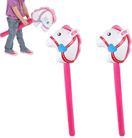2Stk Kinder Steckenpferd Aufblasbar Hobby Horse Horsing,Stabpferd Aufblasbares Pferd,Basteln Steckenpferd Bastelset,Pferdekopf,Pferdekostüm,Hobbyhorse,Stockpferd für Themed Party Dekoration Requisiten