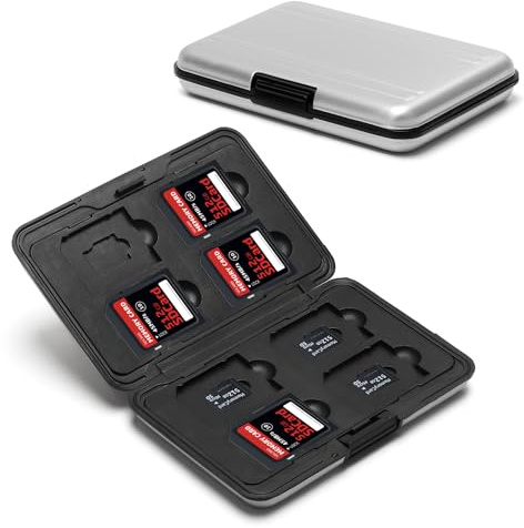 VOSSOT 8 Slot per Schede di Memoria Porta Tarjetas SD Custodia per SD/TF | Portatile per Schedes SD, Custodia Protettiva In Alluminio, Impermeabile E Resistente, per 8 SD E 8 Schedes TF