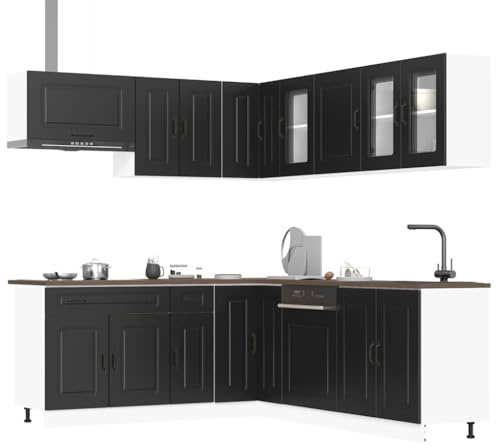 Emmtore 11-TLG.Küchenschrank-Set Holzwerkstoff,Küchenzeile Einbauküche, Schrank-Set,Unterschrank,Küchenschrank,Hängeschrank,Schwarz