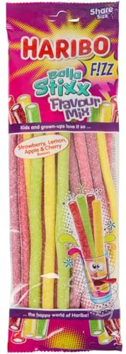 Balla Stixx Fizz, Caramelle Gommose Bastoncini Colorati, Mix di Gusti Fragola Limone Mela e Ciliegia, Confezione da 200g