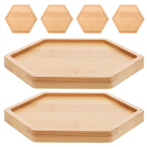 BESPORTBLE Set 6 Sottovasi Esagonali in bambù per Piante da Interno Vassoio Inferiore per Fioriere Piccolo Sottobicchieri per Vasi di Fiori Drenaggio Efficiente e Base Decorativa in Bamboo