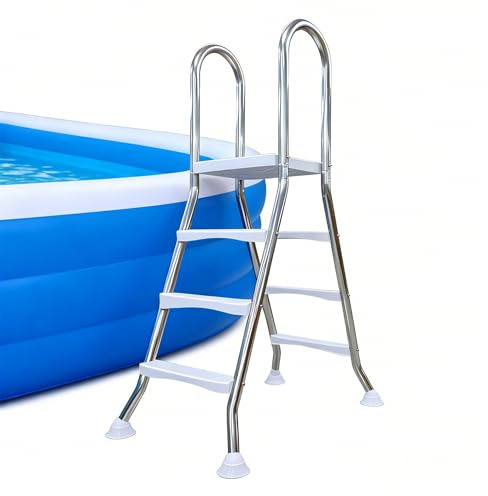 BOTOWI Escalera para piscina elevada de alta resistencia marco de acero inoxidable 304 escalera para nadar capacidad de 550 libras solo escalera de entrada y salida antideslizante,3 Step 43 inch 110cm