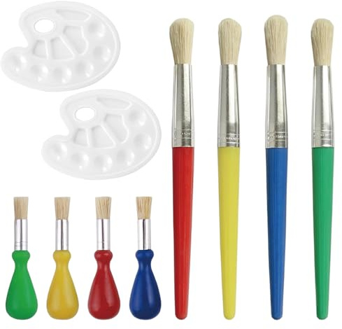 Pinselset, 10-teiliges Set für Wasserfarben, 4 Kugelpinsel und 4 Borstenpinsel und 2 Mischpaletten, Pinselset Schule, Rundpinsel Set Schule, professionelle Ausrüstung für Künstler und Hobby-Maler