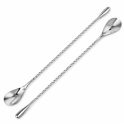 2 PCS Barlöffel Edelstahl mit Spiralgriff 30cm, Cocktail Löffel lang für Longdrinks Mixen Schichten und Rühren, Bar Zubehör für Mojito Gin Tonic Cocktail Zubehör Küche und Bar