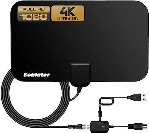 Antenna TV, Antenne TV Interna, Antenna HDTV Digitale 150+ Miglia Amplificata con Amplificatore di Segnale Support 4K HD/VHF/UHF per Home Smart Televisione/Radio