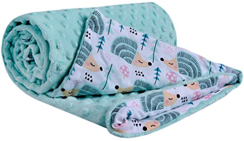 Medi Partners Krabbeldecke 100% Baumwolle 75x100cm doppelseitig multifunktional Minky Kuscheldecke für Kinderwagen weich flauschig (Minze Igel mit minzer Minky)