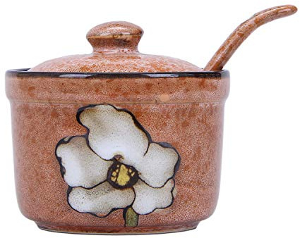 VanEnjoy Traditional China Retro Hand Painted Flower Ceramic Round Sugar Spice Containers Porcelain Jar with Spoon Round Condiment