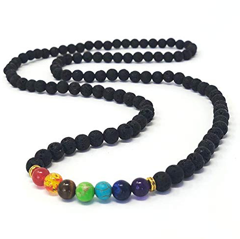 SHOP-STORY - Heilungskette der 7 Chakren aus Lavasteinen – roter Achat – Bernstein – Tigerauge – grüner Howlith – Türkis – Lapislazuli – Amethyst, Stein, Amethyst, Türkis