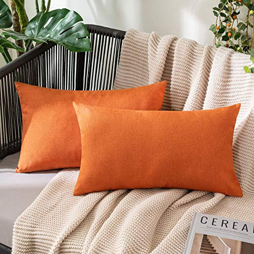 MIULEE Wasserdicht Outdoor Kissenbezug 30x50 Orange Sofakissen 2er Set