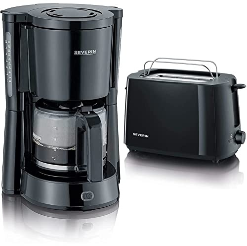 Severin Cafetière Filtre Type, 1 000W, 1,4L, Jusqu'à 10 tasses & Grille-pain automatique 700 W, Toaster compact jusqu’à 2 tranches, Grille-pain électrique avec réglage du degré de brunissage