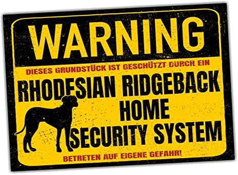 Schild Rhodesian Ridgeback RR Warning Security System Türschild Hundeschild Warnschild Hund