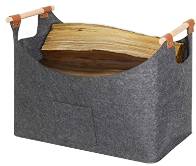 Kaminholz Aufbewahrung Innen [XXL 53CM]- Faltbar Holzkorb für Kaminholz -Einkaufskorb Groß, Kaminholzkorb für Brennholz (Extra Dicker Filz)
