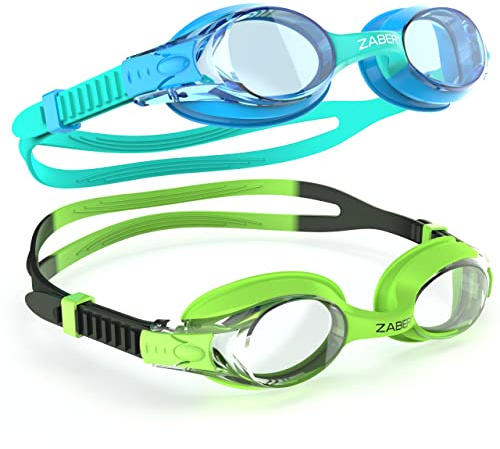 ZABERT Confezione da 2 occhialini da nuoto K20 per bambini, per bambini, ragazzi, ragazze, bambini, bambini, bambini di età 3, 4, 5, 6, 7, 8, 9, 10 anni, anti appannamento, blu, foglia di tè, nero,