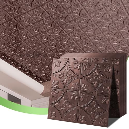 Art3d Drop Ceiling Tiles 2x2, Glue-up Ceiling Panel, Fancy Classic Style, Antique Copper